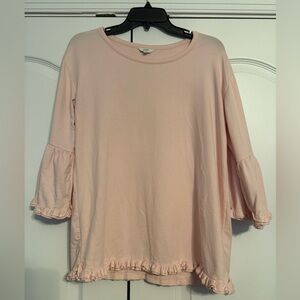 Crown & Ivy Small Pink Ruffle Hem Women's Top